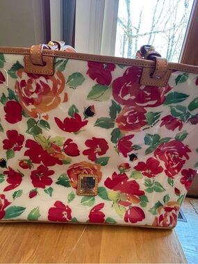 Dooney & Bourke Floral Tote Bag in White with Red rose Flowers